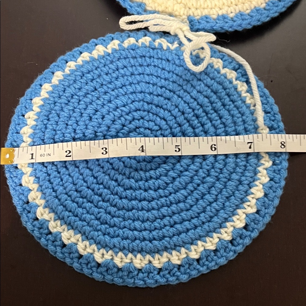 Handcrafted Set of 2 Blue and White Crochet Hotpads - Picture 4 of 4
